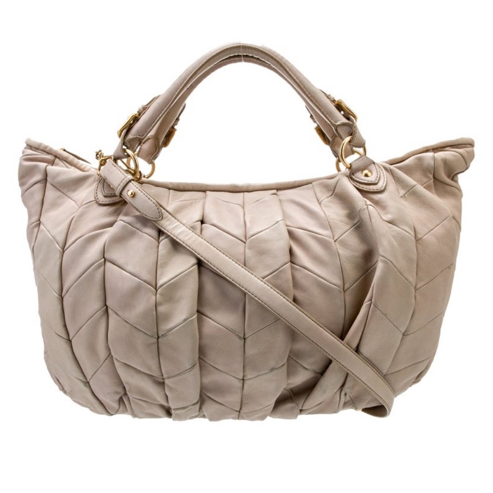 Miu Miu Cream Lambskin Hobo Bag